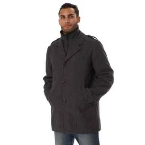 HERREN MEDIUM Winter Wollmischung Reißverschluss Einreiher Mantel Jacke GRAU Hoher Kragen - Bild 1 von 6
