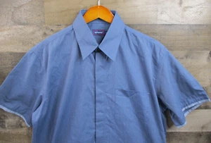 Kangol Shirt Mens Large Blue Short Sleeve Concealed Button Up Casual Preppy - Picture 1 of 12