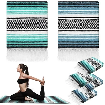 Paquete de 4 mantas grandes de yoga mexicanas de 45 x 70 pulgadas de grosor tejidas para acampar en blanco... Foto 1 de 4