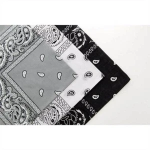Set of 3 Cotton Paisley Bandanas Dark Grey, Black & White - Picture 1 of 1
