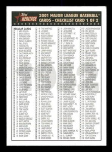 2001 Topps Heritage Baseball CL Checklist #1 of 2: (Cards #1-359)