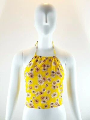 Blusa sin mangas Forever 21 corta halter para mujer pequeña amarilla verano margarita flor Foto 1 de 4