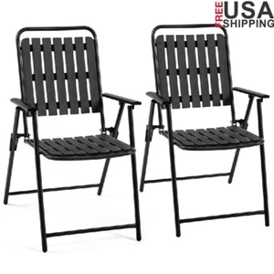 Foldable Outdoor Dining Chairs Set of 2 Metal Frame All-Weather Comfortable New - Picture 1 of 7