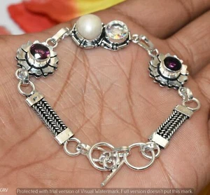 Pearl & Amethyst Gemstone Bracelet Size 7"-8" U306-A173 - Picture 1 of 1