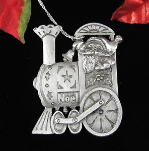 Vintage SANTA NOEL TRAIN Pewter CHRISTMAS ORNAMENT Wallace Silversmiths 1992 - Picture 1 of 12
