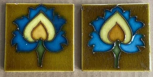 ENGLAND ANTIQUE ART NOUVEAU MAJOLICA 2-SET TILE C1900 - Picture 1 of 3