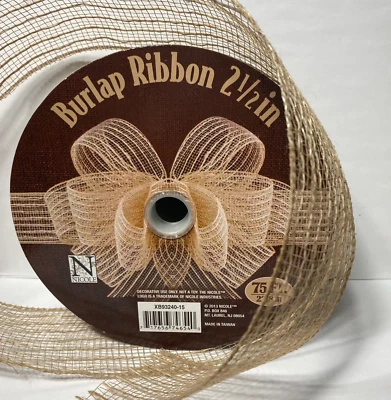 Burlap Ribbon 1 Roll 2 1/2" 75' Brown Mesh Crafts Wedding Party Bow Nicole - Image 1 of 4