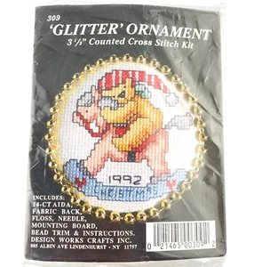 Design Works Cross Stitch Kit Glitter Ornament Bear Hugging Rocking Horse - Picture 1 of 5