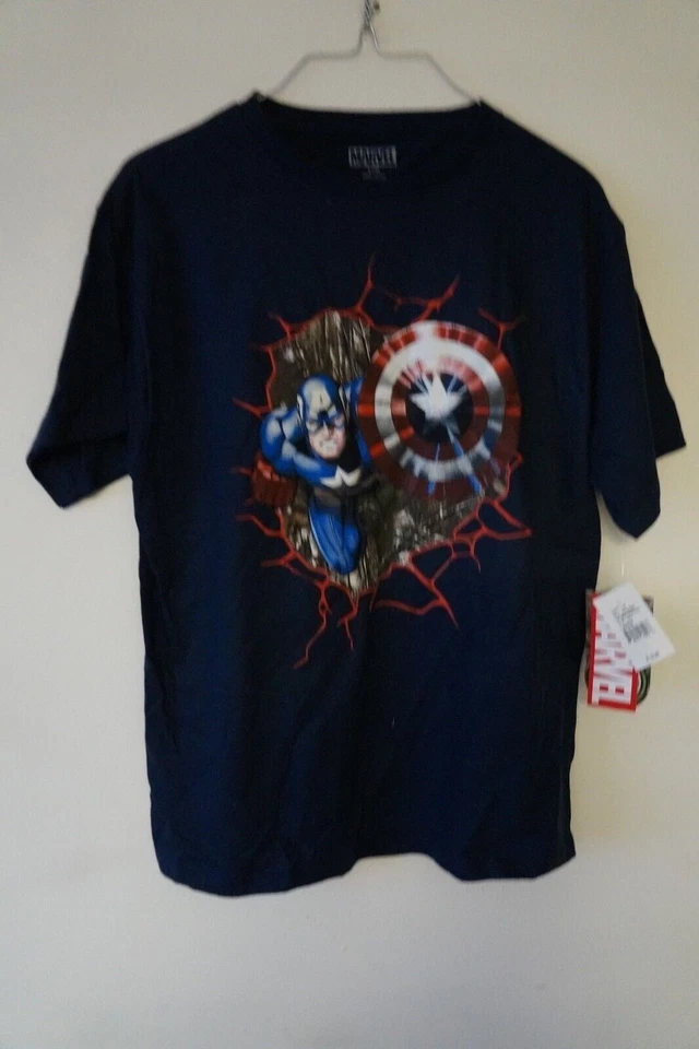 Camiseta Marvel Capitán América Realtree Camuflada Niños Jóvenes Azul Marino Talla L Nueva con Etiquetas Foto 1 de 1