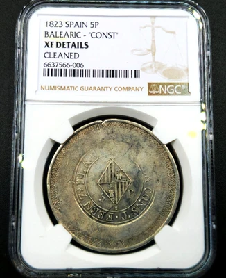 5 Pesetas 1823 Fernando VII Y LA CONST Reino de Mallorca Estados Españoles XF NGC Foto 1 de 4