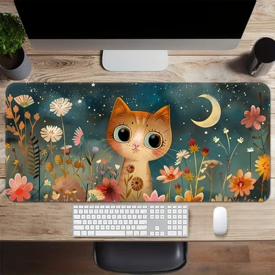 Alfombrilla de ratón extra grande para juegos de 40*90 cm con lindo diseño floral de cielo nocturno para gatos y flores - N Foto 1 de 4