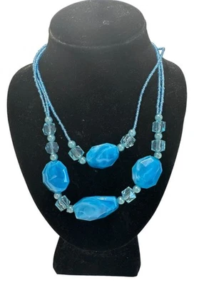 Ожерелье из двух нитей с синим бисером граненые акриловые камни и стеклянные бусины - Изображение 1 из 4