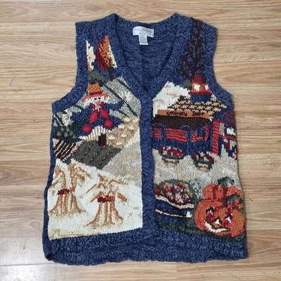 De Colección Para Mujer Otoño Calabaza Suéter Chaleco Grueso Bordado PM Espantapájaros Feild Hogar Foto 1 de 4