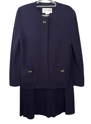 Castleberry Vintage 80s Knit Skirt Jacket Suit US 12 Old Money Navy Classic USA - Image 1 of 4