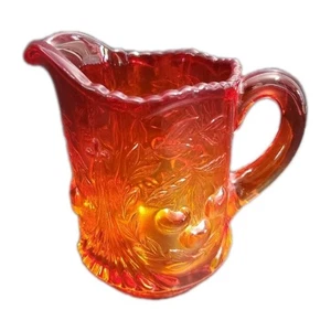 Vintage L.G. Wright Wreathed Cherry Amberina Creamer Handle Scalloped Edge 60's - Picture 1 of 10