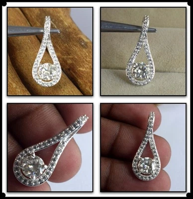 1.08 KT Bianco Diamante Solitario Taglio Rotondo Certificato Ciondolo Natale - Immagine 1 di 4