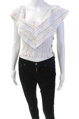 Top vintage Havana para mujer de algodón a rayas fuera del hombro multicolor talla S Foto 1 de 4