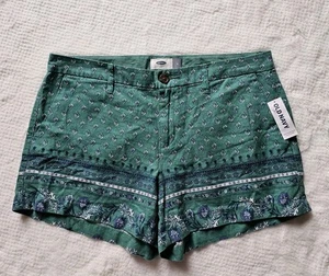 NWT Old Navy Shorts Women's Sz 8 Linen Green Blue Floral Blend Boho Artsy Print - Picture 1 of 12