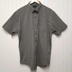 Camisa Van Heusen con botones para hombre L marrón a cuadros manga corta flexible elástica - Imagen 1 de 16