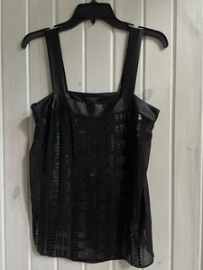 Guess Women Tank Top Small Black Front Sequined Sheer Back Wide Straps Club Goth - Picture 1 of 2