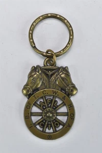 Vintage AFL CIO BRONZE HORSE HEADS WAGON WHEEL KEY CHAIN #075745B1 - Picture 1 of 3