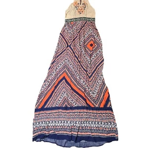 Flying Tomato Boho Maxi Dress Sleeveless Halter Embroidered Geometric Sz Small - Picture 1 of 5