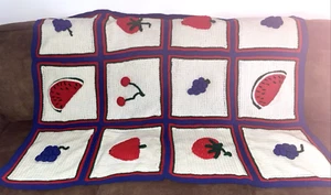 Coperta afgana frutta estiva tridimensionale fatta a mano vintage 57x42 picnic estivo - Foto 1 di 8