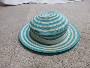 Vintage Frank Olive Hat Stripes Blue White Womens Cute Derby Hat - Picture 1 of 11