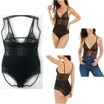 Calvin Klein Perfectly Fit Etched Lace Bodysuit Black QF5337 Choose Size New - Image 1 of 3