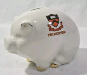 Vintage Princeton University Piggy Bank Logo Gold Trim - Picture 1 of 11