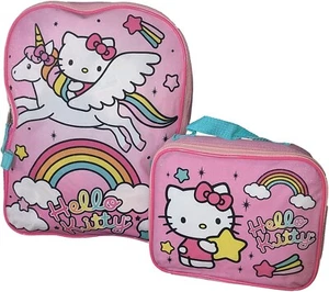 Hello Kitty 16" Full Girls School Backpack Book Bag Lunch Box SET Sanrio Rainbow - Picture 1 of 7
