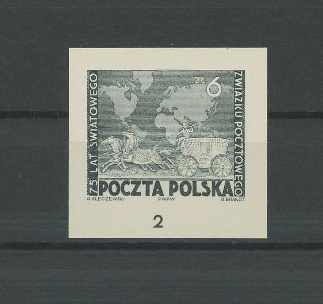 波兰黑色印花 1958 年罕见!! UPU 1949 STAGECOACH 马 'm4168 — 第 1/1 张图片