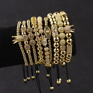 Luxury Men Women Micro Pave CZ Crown Copper Bead Braided Macrame Bracelets Gifts - Picture 1 of 51