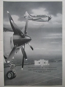 10/1953 PUB ROTOL PROPELLERS FAIREY GANNET ROYAL ASW NAVY CARRIER ORIGINAL AD - Imagen 1 de 1