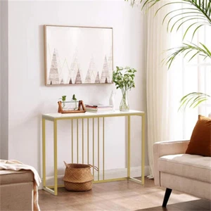 Style Entryway Marble Console Table Sofa Side Table Sintered Stone Top Gold Base - Picture 1 of 11
