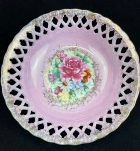 Antiguo Rosa Pintado a Mano Floral 8" Tazón Bajo Encaje Oro Borde Oro Japón - Imagen 1 de 10
