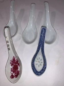 5 Porcelain Chinese Soup Rice Spoons White And Ones With Pattern - Picture 1 of 3