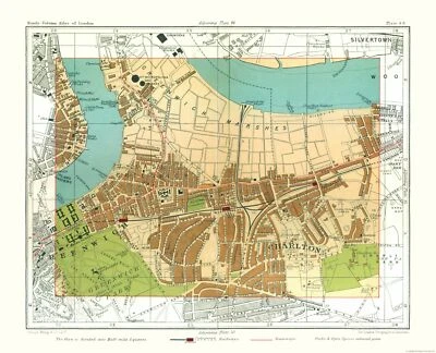 MAPS OF THE PAST Historic Map - East Greenwich London England - Philip 1904 - 28.42 x 23