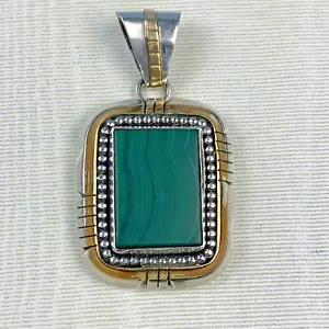 Ciondolo Zuni Sensa Eustace argento sterling e oro riempito malachite nativi americani - Foto 1 di 10