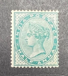 QV India SG 84 (1882-1890) 1/2a Deep Blue-Green, MM - Picture 1 of 2
