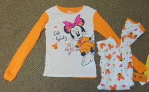 Girls Halloween Pajamas Disney Minnie Mouse Orange White 2 Pc Top Pants Set- 12 - Picture 1 of 7