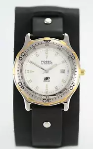Fossil Uhr Herren Datum Edelstahl Silber Gold 50m Wasserfest Weiß Quarz - Bild 1 von 3