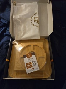 Bambusi Bamboo Cheese Board & Cutlery Set w/ Slide Out Drawer 4 Stainless Knives - Picture 1 of 5