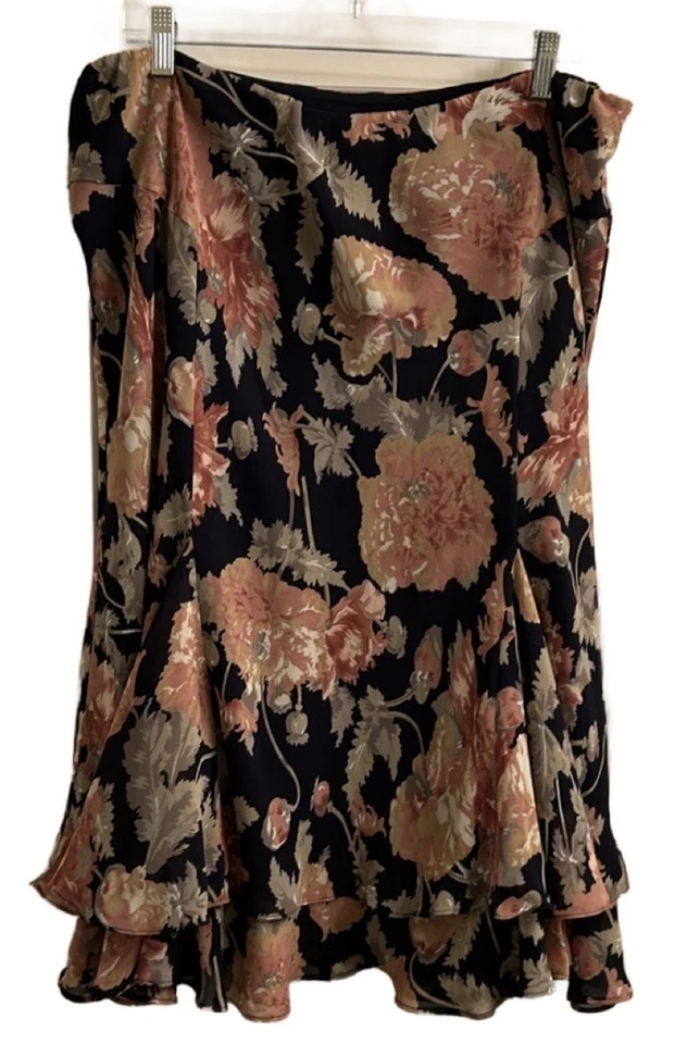 Falda Chaps Floral Azul Marino Rosa Gasa Volantes Para Mujer Forrada en Niveles Talla 1X Boho Foto 1 de 4