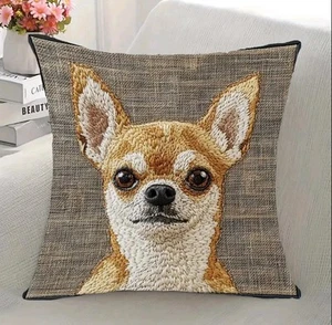Chihuahua Dog Pillow Cover Pillowcase 2D Flat Print(NOT embroidery) Free Ship - Foto 1 di 2