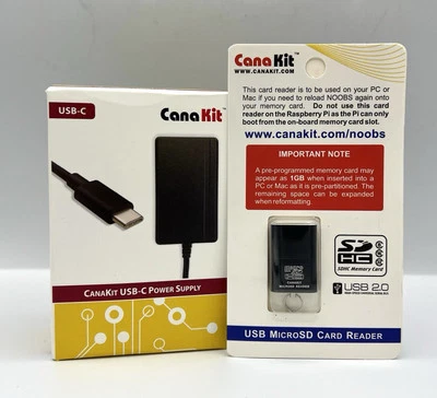 CanaKit 3.5A Raspberry Pi5 Pi4 Power Supply (USB-C) + Micro SD Card Reader Lot - Image 1 of 3