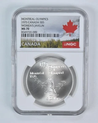 1975 Canada 5 Dollars Silver Olympic Women's Javelin MS70 NGC Canada Lbl - Image 1 of 4