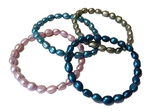 Honora Collection Pearls Stretch Bracelet Set of 4 Summer Colors - Picture 1 of 7
