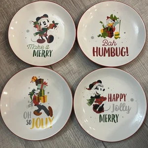Juego de 4 platos de ensalada de Navidad de vacaciones Disney Santa Mickey Mouse y sus amigos - Imagen 1 de 2