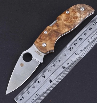 Navaja de bolsillo Edc súper ligera con mango de madera de ébano D2 hoja de acero con bloqueo Foto 1 de 4